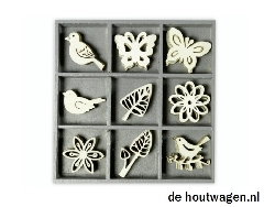 houten ornamenten vogel - duif - vlinder