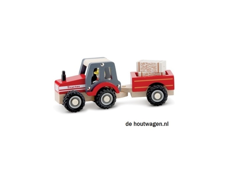 houten tractor met aanhanger met hooibalen