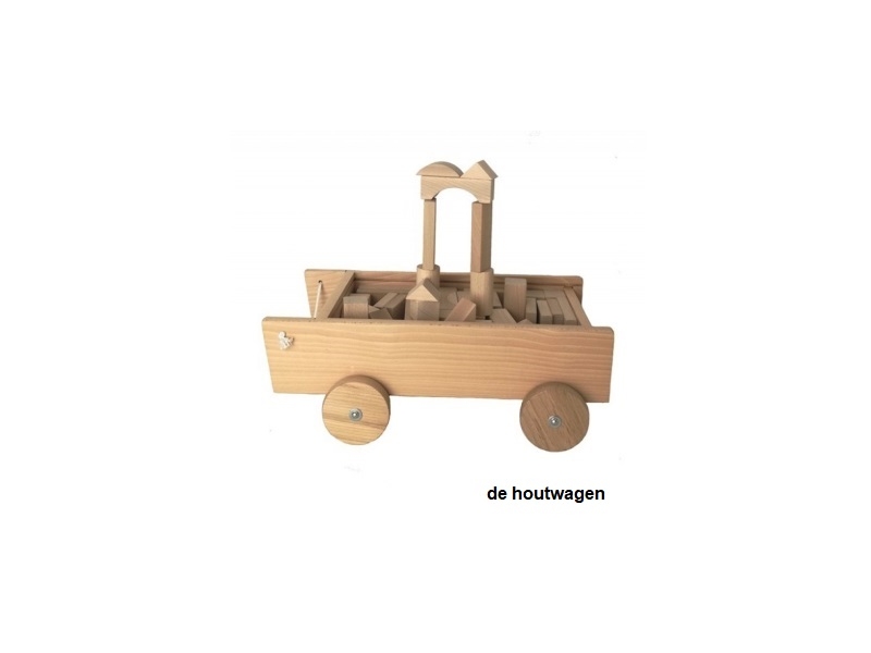 blokkenwagen met 105 blank houten blokken