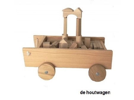 blokkenwagen met 105 blank houten blokken