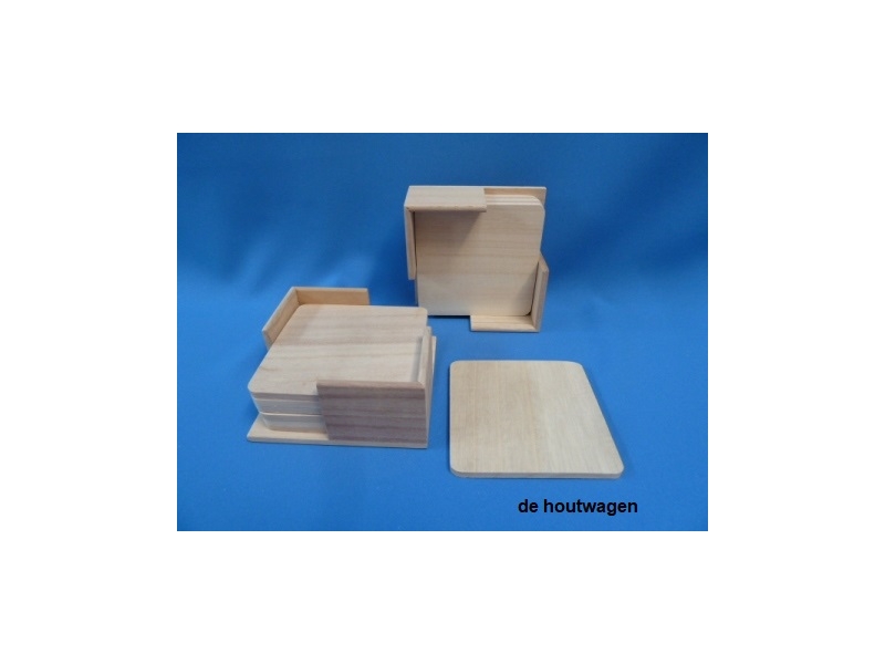 houten onderzetters vierkant in houder
