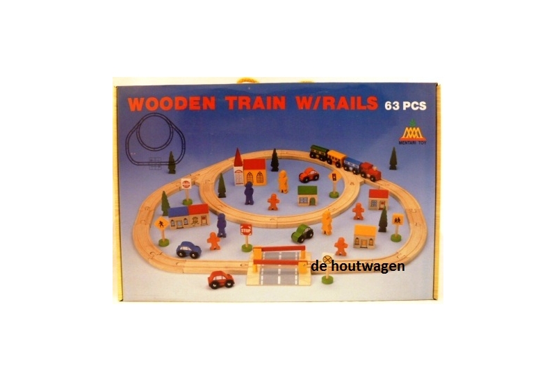 houten treinbaan set 63 delig