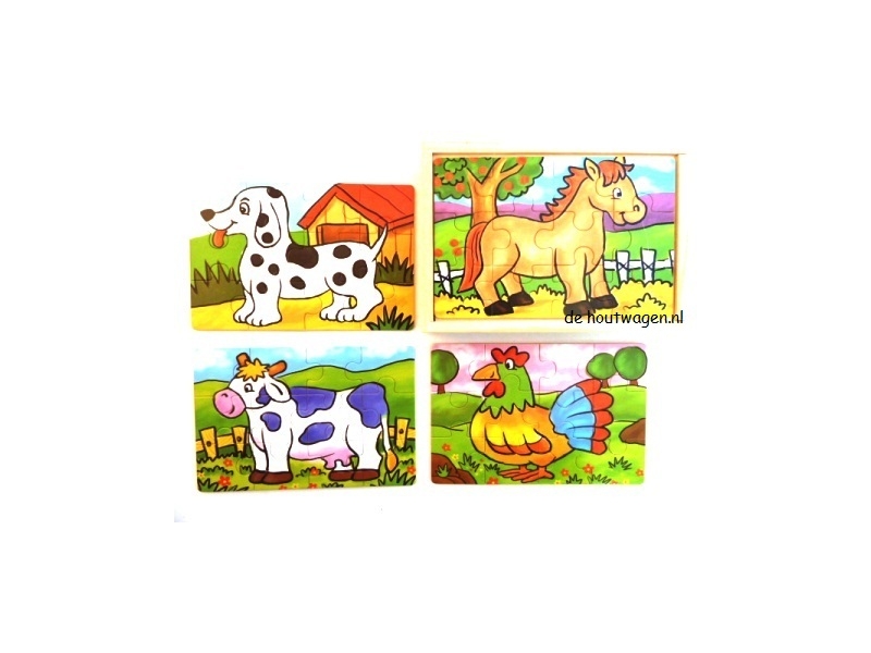 puzzelkist met 4 puzzels van boerderijdieren
