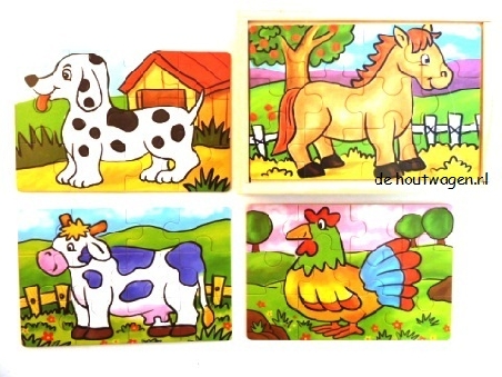 puzzelkist met 4 puzzels van boerderijdieren