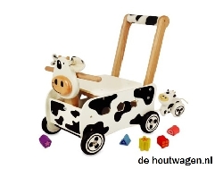 houten loopwagen koe