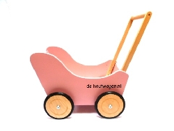 houten poppenwagen roze