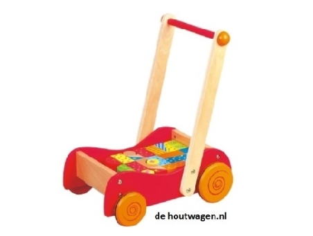 houten loopwagen met blokken lelin toys